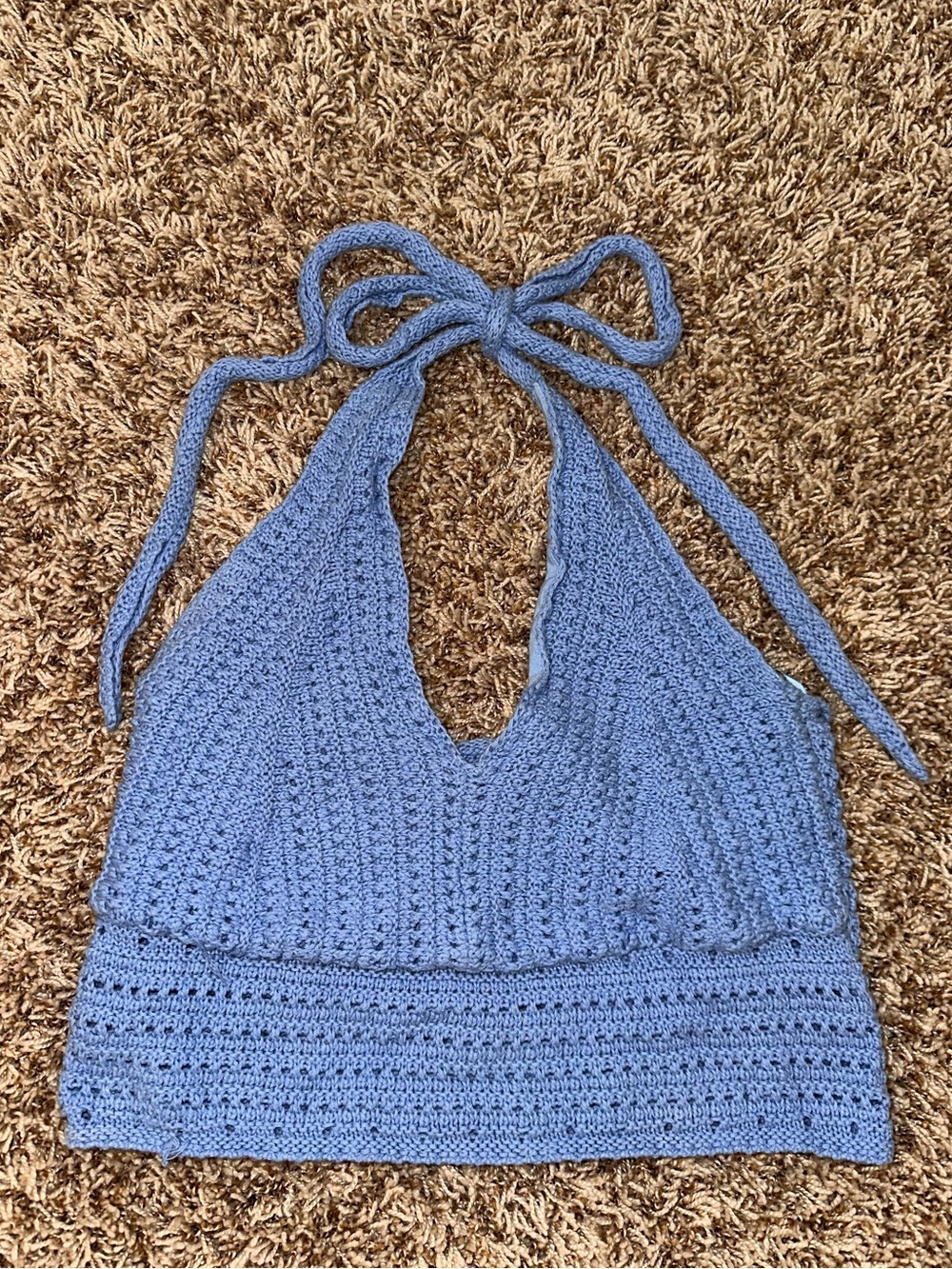 Hollister Light Blue Crochet Halter Crop Top